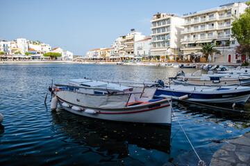 Wall Mural - Agios Nikolaos, Crete, Greece. Agios Nikolaos is a picturesque town in the eastern part of the island Crete built on the northwest side of the peaceful bay of Mirabello Crete Greece