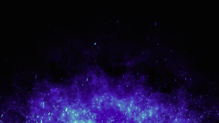 Wall Mural - Blue Fire embers particles over black background. Fire sparks background. Abstract dark glitter fire particles lights.