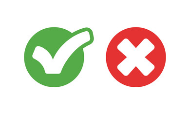 Check mark icons. Green tick and red x. Symbols of approval.