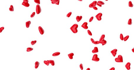 Poster - 4k Resolution Video: Love Symbol. Red Hearts fall on a white background with alpha matte