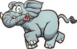 Fototapeta Dinusie - Happy fat, gray cartoon elephant running. Vector clip art illustration with simple gradients. All on a single layer.
