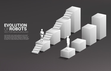 Poster - Businessman and robot move on growing graph and the only robot with the stair. Business concept for machine learning and a.i artificial intelligence.human vs. robot.