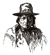 Portrait Of Historic Native American Hunkpapa Lakota Sioux Chief Sitting Bull Wearing Hat