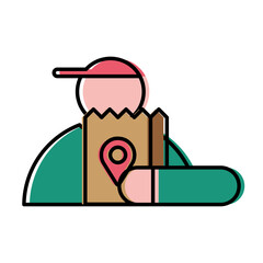 Sticker - Food delivery man with bag vector design