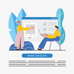 Canvas Print - Web design woman and man with laptop vector illustration