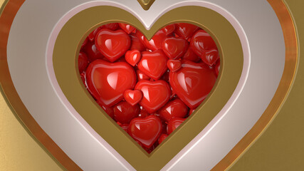 Wall Mural - Background Hearts red. Valentine's Day background.  3D Illustration