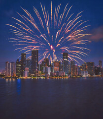 Wall Mural - fireworks over the city Miami Florida 2021 new year beautiful skyline buildings usa United States 