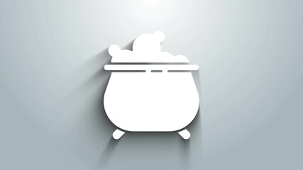 Sticker - White Witch cauldron icon isolated on grey background. Happy Halloween party. 4K Video motion graphic animation