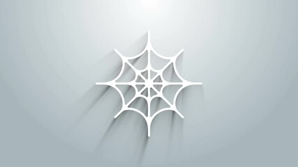 Sticker - White Spider web icon isolated on grey background. Cobweb sign. Happy Halloween party. 4K Video motion graphic animation