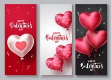 Happy Valentines Day Vector Poster Background Set. Valentines Day Greeting Text Background Collection With Hearts Shape Balloon And Patterns Elements. Vector Illustration.
