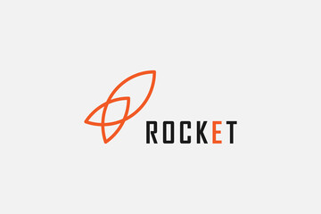Poster - Rocket Logo. Simple Rocket Line Icon isolated on Grey Background. Usable for Business and Technology Logos. Flat Vector Logo Design Template Element.