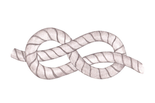 Figure eight knot. Nautical knot. Isolated hand painted watercolor illustrations on white background