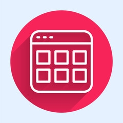 Aufkleber - White line Browser files icon isolated with long shadow background. Red circle button. Vector.