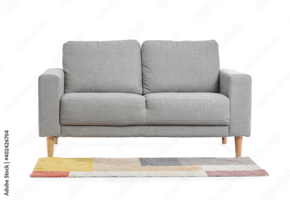 Stylish cozy sofa on white background