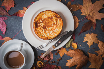 Wall Mural - Still life on an autumn theme- breakfast