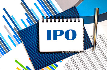 Poster - Paper with IPO on a table with charts and pen, business