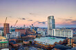 Bridgewater Place and Leeds City Centre aerial view at sunset. Yorkshire Northern England United Kingdom. 