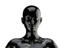 Black Mannequin Head Decorated With Gold. Kintsugi Style