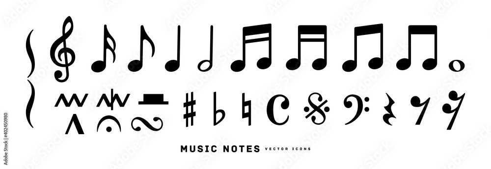 Music notes icon vector illustration set	 - obrazy, fototapety, plakaty 