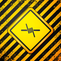 Poster - Black Barbed wire icon isolated on yellow background. Warning sign. Vector.