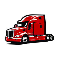 Wall Mural - Semi Truck Vector. 18 Wheeler Silhouette. Side View Diesel Trucker Vector Isolated