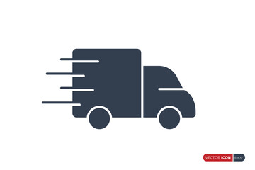 Poster - Fast Shipping Delivery Truck Icon. Simple Express Van isolated on White Background. Usable for Apps, Websites and Business Resources. Flat Vector Icon Design Template Element.