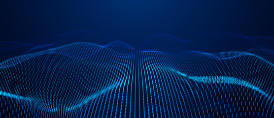 Poster - Abstract gradient dynamic wave of glowing lines. Network of neon lines. Big data. Digital background. 3d rendering
