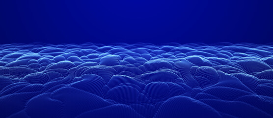 Wall Mural - Abstract wave of particles. Smooth abstract gradient dynamic wave of many glowing particles. Network of neon dots. Big data. Digital background. 3d rendering