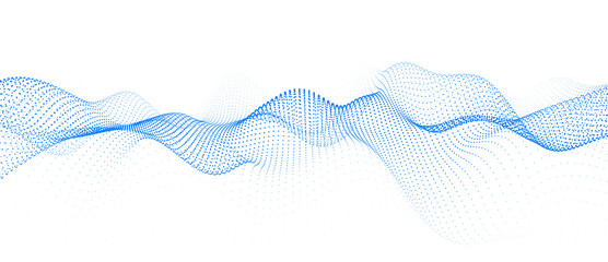 Fototapete - Abstract gradient dynamic wave of particles. Network of neon dots. Big data. Digital background. Vector