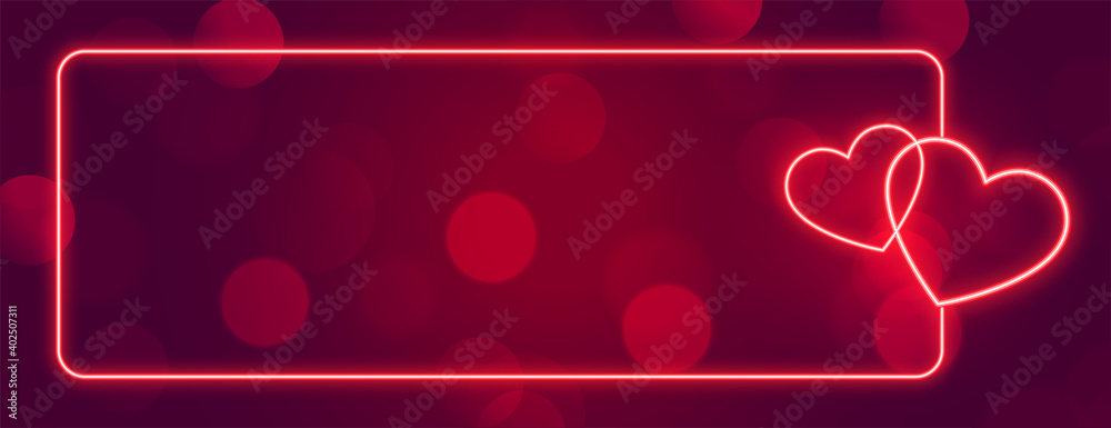 love neon hearts banner frame with text space - obrazy, fototapety, plakaty 