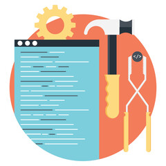 Flat web development modern design concept, vector illustration of programming and coding