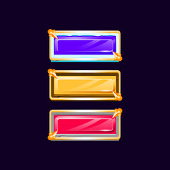 Wall Mural - colorful diamond gui wooden stone ice button with golden medieval border for game ui asset elements