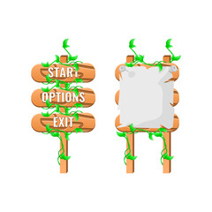 Wall Mural - set of game ui wooden nature leaves menu sign for gui asset elements vector illustration