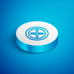 Poster - Isometric line X Mark, Cross in circle icon isolated on blue background. Check cross mark icon. White circle button. Vector.