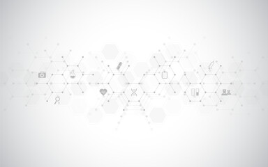 Wall Mural - medical background and healthcare technology with flat icons and symbols. design template of concept