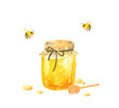 ハチミツとミツバチの水彩イラスト