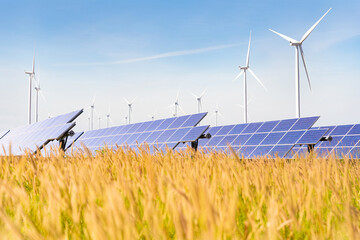 solar plant with the wind farm in the summer season, hot climate causes increased power production a