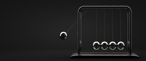 newton's cradle poster. the pendulum in action. dark background.