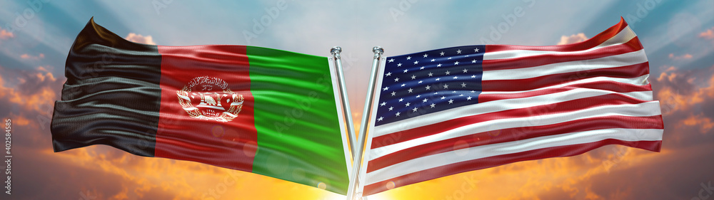 Double Flag United States of America vs Afghanistan flag waving flag ...