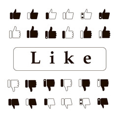 Poster - Thumb up gesture, like icon set. Black and white icons like