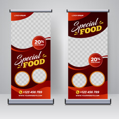 Food and Restaurant roll up banner design template