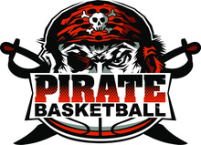 Pirate Basketball Team Design With Half Mascot And Ball For School, College Or League