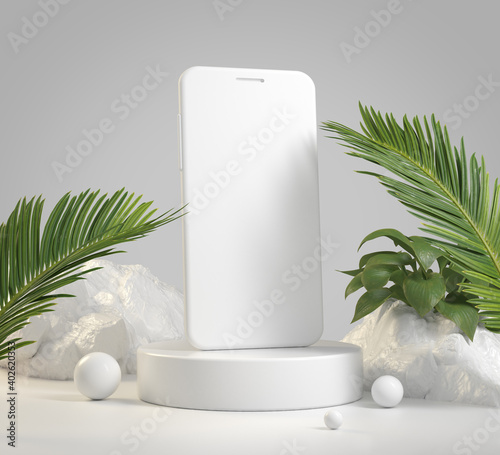 Mockup Smartphone Frameless Blank Screen For Mobile Application With Tropical...