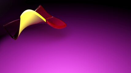 Poster - Waving yellow and red logo on purple pink background - 3D rendering illustration