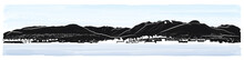 North Shore Mountains In Vancouver British Columbia, Canada. Panorama Illustration With View From East Vancouver, Overseeing North Vancouver, West Vancouver And Local Mountains. Touristic Guide.