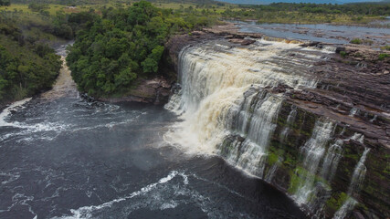 Wall Mural - Aerial photograph of Salto El Sapo, waterfall located in Canaima, Venezuela