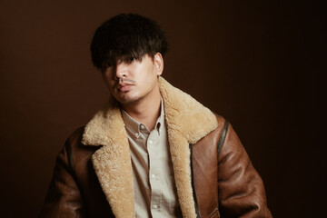 Asian man portrait in vintage hipster style - Studio