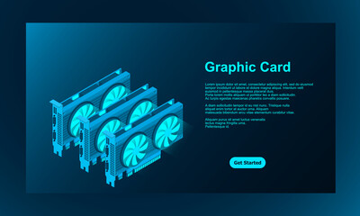 Poster - 3d isometric video graphic card. Video Graphics Card for cryptocurrency mining or gaming. Personal computer hardware components. GPU Graphic card illustration