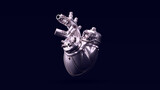 Fototapeta Natura - Silver Artificial Cyborg Heart with Bright White  Moody 80s Lighting 3d illustration render	