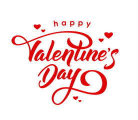 Wall Mural - hand drawn elegant modern brush lettering of happy valentines day with hearts isolated on white back